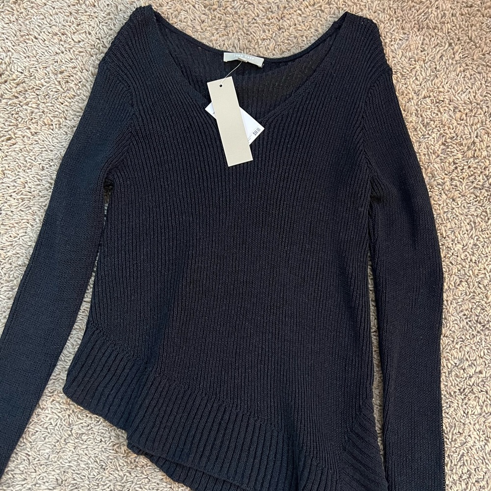 Joan Vass Asymmetric Hem Black Sweater Size Large NWT